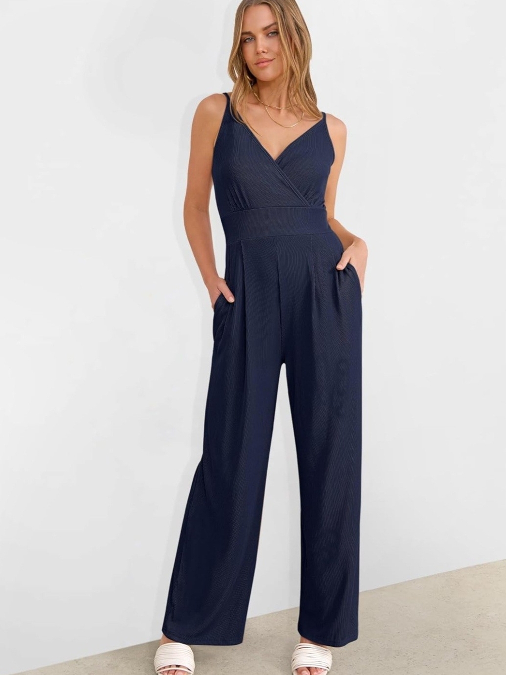 Navy Blue Wide Leg Jumpsuit - Picture 5 of 8